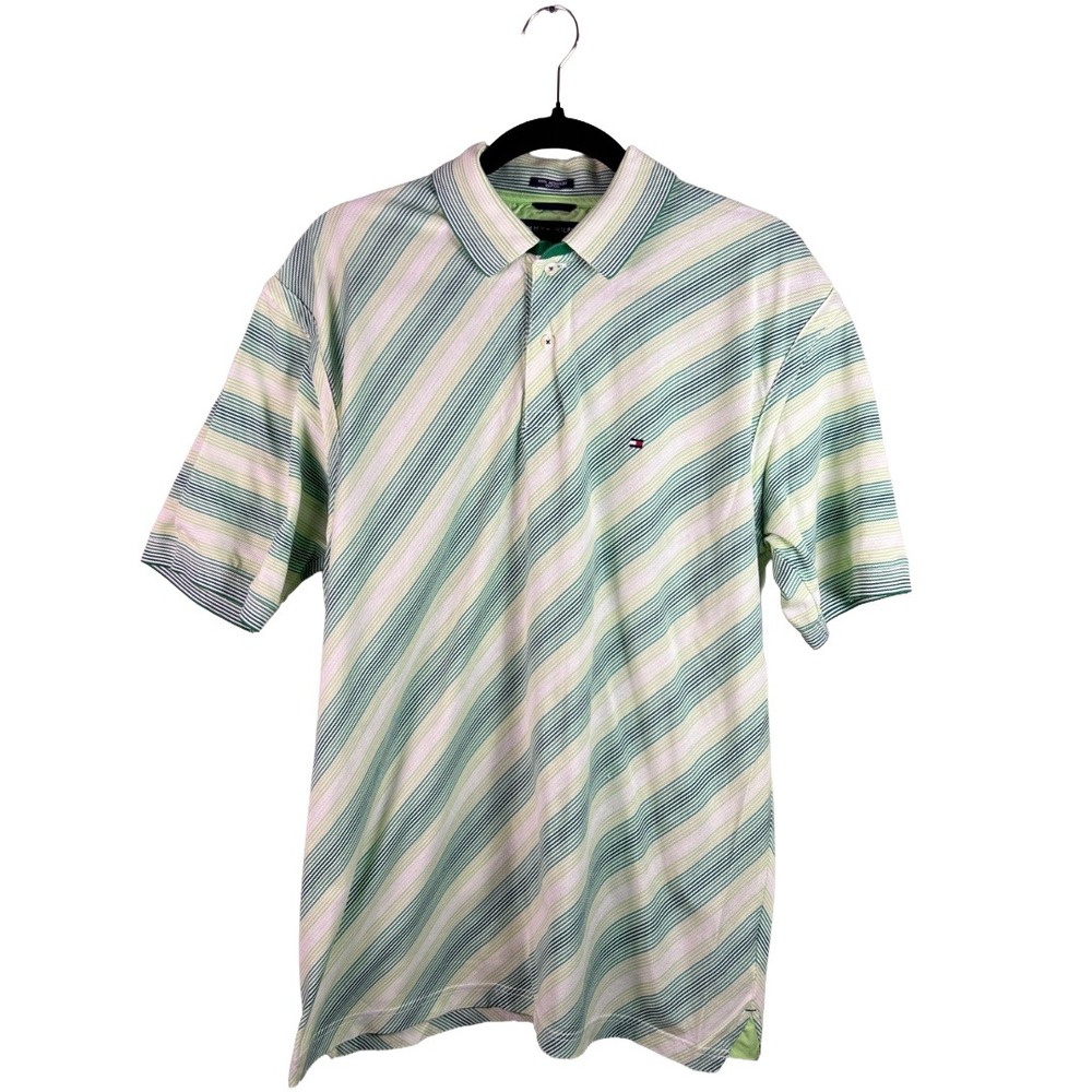 2000s Tommy Hilfiger Diagonal Stripe Polo Men's L Preppy Golf